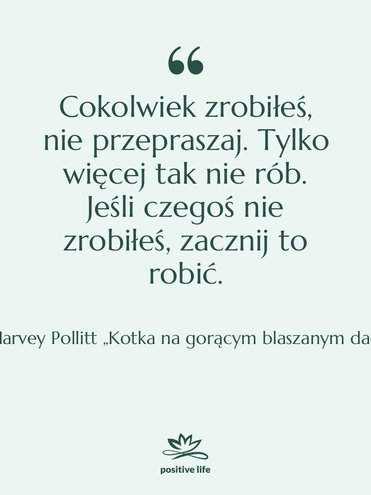 Cytat: Harvey Pollitt „Kotka na gorącym blaszanym dachu” - Cokolwiek zrobiłeś, nie przepraszaj. Tylko…