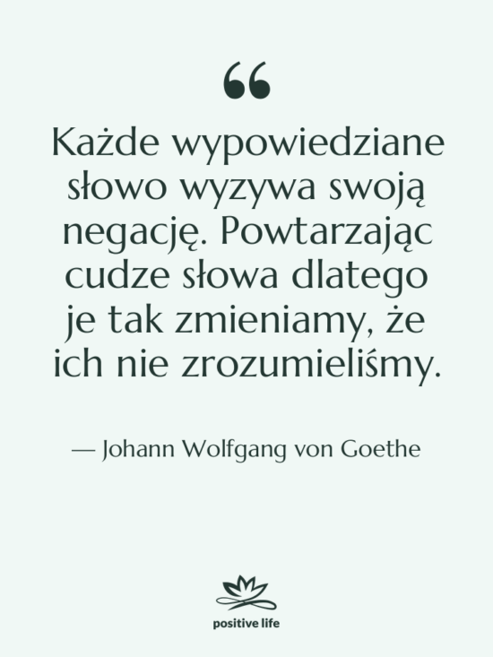 Cytat: Johann Wolfgang von Goethe - Każde wypowiedziane słowo wyzywa swoją…